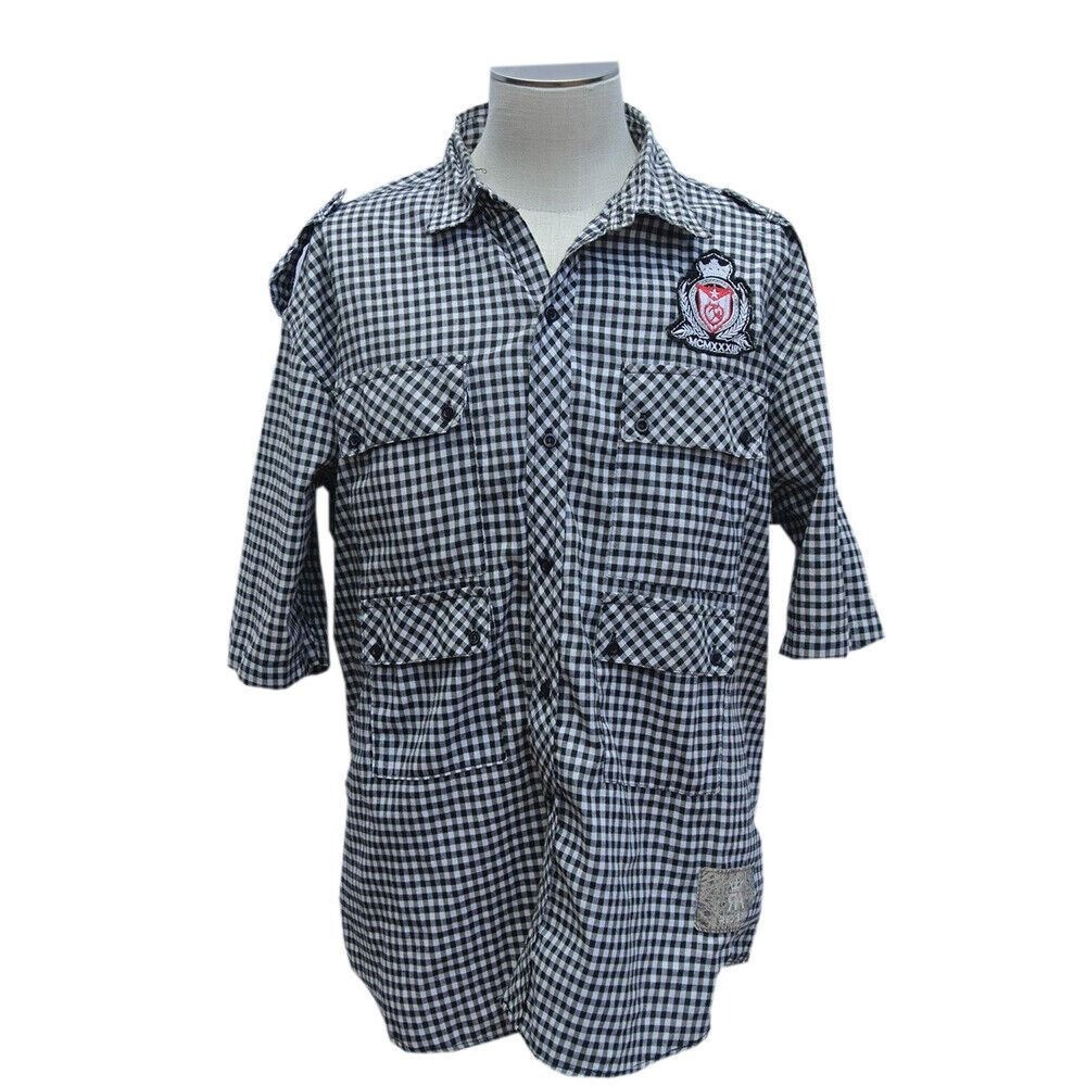 Red Ape Button-Up Men XL Black White Check Urban Wear Hip Hop Short Sleeve Shirt